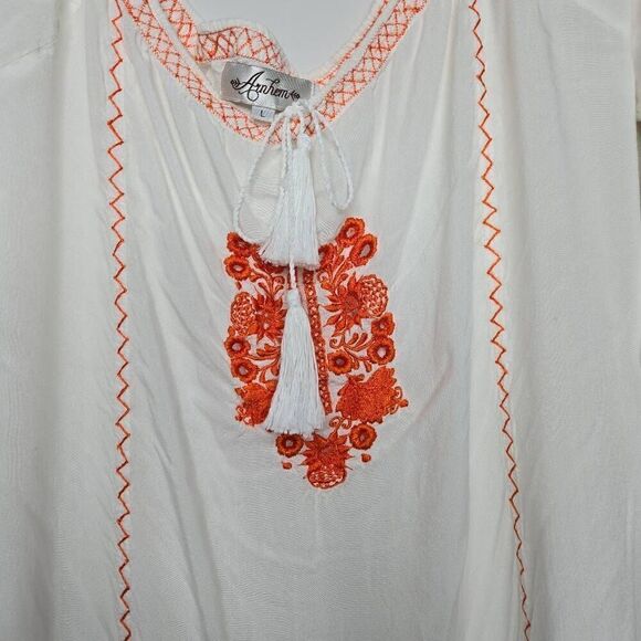 Arnhem Boho Embroidered White Orange Tunic Top Cover Up Size Large - Picture 4 of 12